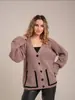 Cárdigan de Punto con Bloques de Color y Bolsillo de Exportación Transfronteriza 2025 Otoño e Invierno Nuevo Holgado Talla Grande Cuello en V Suéter Abrigo para Mujer