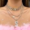 Joyería transfronteriza europea y americana, estilo hip hop, industria pesada, collar de cadena cubana con diamantes, conjunto de colgante de dólar estadounidense con diamantes retro