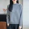 Suéter tejido de punto grueso con cuello medio alto 100% algodón puro premium para mujer, jersey holgado, camiseta base cálida versátil de manga larga
