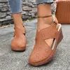 Sandálias de tiras cruzadas com sola grossa para mulheres, comércio exterior do Sudeste Asiático, sandálias de praia com cunha leve, cor sólida, fecho de velcro, transfronteiriças
