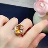 Anillo de Citrina Natural Plata S925 Incrustado Cristal Color Fuego Limpio Parpadeante Diseño de Boca Viva Suministro para Sala de Estar Dropshipping