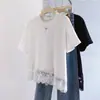 Camiseta de verano para mujer talla grande, diseño estilo coreano, juvenil y elegante, ribete de encaje, irregular, versátil, adelgazante, fina