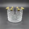 Suporte de Vela de Vidro Embossado Retrô Suporte de Vela Pequeno de Coroa Porta-Caneta de Cristal com Coroa Embossada Retrô Porta-Caneta de Manicure