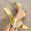 Sandalias de tacón alto 2026 primavera/verano, Glitter Muller brillante, a la moda, sexys, ligeras, populares, sencillas, para salir en línea