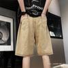 Shorts Jeans Rasgado com Cordão para Homens Verão Retro Americano Ins Tendência Solto Versátil Fresco Roupa de Trabalho Cinco