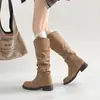 Botas de tornozelo finas com corte em V, botas longas para mulheres, nova coleção outono/inverno 2026, salto grosso, estilo Melard, botas de montaria western cowboy