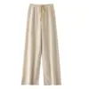 100% lã pura, espessada para outono e inverno, calças de lã wide leg para mulheres, com malha fluida, design de perna reta e comprimento longo que varre o chão, adequadas para usar como peça externa.