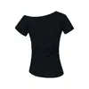 Camiseta Diagonal Off-Shoulder Estilo Chica Picante Y2K con Corte Ajustado, Diseño que Ceñe la Cintura, Decoración de Pedrería, Patrón de Cruz, Nuevo Modelo Primavera/Verano 2026