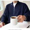 Suéter Cardigan de Meio Zíper Outono Masculino Estilo Coreano Moderno Bonito Versátil Gola Alta Tricô Top Gola Alta Jaqueta