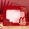 Set de caja de regalo de toalla con carácter de bendición de boda, regalo de agradecimiento de dote para recién casados, caja de regalo par de toallas de algodón puro rojo