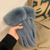 Guantes de terciopelo alemán para mujer, guantes de lana cálidos con forro polar de invierno, guantes de dedo de felpa con tapa abatible para pantalla táctil, guantes elásticos para montar a caballo para mujer