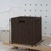 Caixa de Armazenamento Estilo Japonês, Cesta de Armazenamento para Sala de Estar e Quarto, Cesta de Armazenamento de Palha e Rattan Sintéticos, Cesta de Armazenamento para Armário de Casa