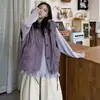 Roupas Plus Size para Mulheres Gorduchas, Colete de Trabalho Acolchoado Roxo Estilo Japonês, Suéter com Capuz Macio e Aconchegante, Conjunto de Calça Cropped de Veludo