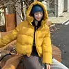 Jaqueta Cortada com Capuz de Penas Feminina Outwear 2026 Inverno Nova Versátil Casual Solta Emagrecedora Jaqueta Pão Fashion