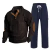Cross-border masculino outono e inverno novo sportswear duas peças veludo cotelê botão henry camisa e calças retas terno casual