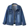 Chaqueta de Mezclilla Holgada para Mujer, Estilo Coreano Primavera y Otoño, Top Corto Azul Oscuro Nuevo, Chaqueta Talla Grande Estilo Bf, Venta al por Mayor