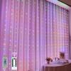 3*3 m Lámpara LED de alambre de cobre, cortina de lámpara, red roja para pared de fondo, corazón de niña, lámpara de color para habitación, cadena de luces, control remoto USB, lámpara decorativa