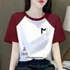 Camiseta Estampada de Manga Corta con Bloques de Color Patchwork Estilo Diseñador para Mujer, Talla Grande, Top Adelgazante, Comercio Exterior Transfronterizo