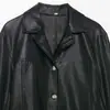 Para Exportación Europea y Americana Transfronteriza Ropa de Mujer Popular en Aliexpress Otoño Sencilla Chaqueta de Cuero PU con Cuello de Traje Negro
