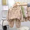 Conjunto de ropa de casa para niños de otoño e invierno, pijama con forro polar para niños y niñas, suéter cálido de forro polar para niños y niñas