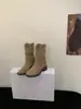 [] Botas de Cano Curto Western Cowboy Retrô Francês com Salto Grosso Femininas 2026 Novo Estilo Outono/Inverno