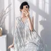 Novo Pijama de Seda e Algodão Muzhen Silk com Bojo para Mulheres, Estilo Fino de Verão, Algodão Artificial, Estampa de Desenho Animado, Tamanho Grande, Caimento Solto, Roupa de Casa