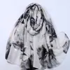 Lenço Longo Shawl de Seda com Estampa de Lótus Carimbado em Ouro, Exportação Direta da Fábrica, Transfronteiriço, com Toque de Algodão e Linho para Mulheres, Lenço de Primavera e Verão