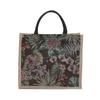 Bolsa Tecida Estilo Étnico 2025 Nova Tote de Ombro Único de Grande Capacidade Bolsa de Mão de Linho com Estampa Floral Bolsa da Moda