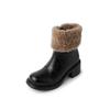 Botas de nieve de piel de vaca, gruesas, cálidas, largas, de terciopelo, ligeras y adelgazantes, de invierno 2024, con tacón alto grueso y punta redonda, botas cortas de piel auténtica para mujer