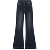 Calça jeans feminina azul-acinzentada, estilo retrô americano, com stretch, cintura baixa, para exportação, outono de 2026, modeladora, texturizada, calça boca de sino versátil