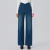 Jeans Rectos Ajustados de Punto Elástico Estilo Cat-Eye con Cintura Cruzada y Efecto Adelgazante y de Caída