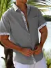 Camisa de Férias na Praia do Havaí 2023 Masculina de Manga Curta Cardigã Camisa Masculina com Botões no Punho Gola Contrastante