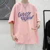 Moda Primavera y Verano 2025 Marca de Moda Todo Fósforo Estilo Hong Kong Manga Corta Top Casual Suelto para Hombre Estudiante Simple Top de Cinco Puntos