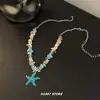 Lindo Collar de Estrellas Marinas con Cuentas Estilo Vacaciones en la Costa para Mujeres, Estilo Ins Hada Nicho, Accesorio de Cadena para Clavícula para Hombres