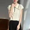 Verão mais vendido de seda gelada estilo casual com zíper gola polo manga média versátil estilo coreano simples cor sólida blusa feminina