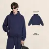 Conjunto de Sudadera con Capucha Unisex de Color Sólido Holgada y Pantalones Rectos para Hombre Bk Forrado de Felpa 430g Otoño e Invierno.