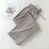 Venta al por mayor Envío directo Primavera Verano Algodón Lino Ropa de casa para mujer Cintura elástica Pierna ancha Pantalones cortos Casual Cómodo Pijama para el hogar