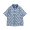 Japonês retrô xadrez floral Denim gola costura camisa manga curta masculino e feminino jovem namorado solto camisa casal