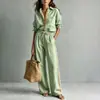 2026 Conjunto de Dos Piezas para Mujer, Moda Europea y Americana Transfronteriza, Sitio Independiente de Amazon, Top de Color Sólido con Botones y Mangas Largas, Pantalones de Pierna Ancha