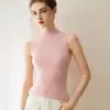 Novo colete de tricô sem mangas slim fit 100% caxemira pura para mulheres, suéter de gola alta, blusa de segunda pele