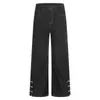 Jeans de Diseño Retro Negro Americano para Hombres y Mujeres, Pantalones Casuales Holgados de Pierna Ancha Recta con Hebilla de Avión Cleanfit