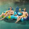 Plataforma flotante inflable redonda para dos personas, respaldo de malla de PVC, tumbona acuática, flotador de piscina, cama flotante, balsa acuática