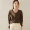 26 Colores Otoño/Invierno Bloque de Color Cuello en V Sarga Suéter Coreano para Mujer Adelgazante Elegante para el Trabajo Cachemira Jersey Tejido Manga Larga