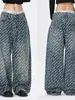 Roupas Masculinas Fengshe / Nova Tendência da Moda Jeans Vintage Desgastado Masculino e Feminino Calças Casuais de Corte Reto com Estampa de Letras