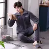 Pijama Acolchoado de Algodão para Homens, Conjunto Quente Ultra-Espesso de Coral Fleece de Três Camadas para o Inverno, Roupa de Casa de Inverno Rr