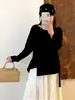 Blusa de tricô com ajuste na cintura para tamanhos grandes com alças para mulheres, estilo outono 2026, barra irregular, blusa básica modeladora para mulheres plus size 25081