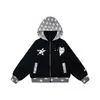 Jaqueta Moletom com Capuz Color Block de Listras Estrela Estilo Streetwear Vintage para Mulheres, Jaqueta Baseball Versátil Camada Casual Solta