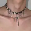 Colar de Couro com Rebite de Liga Indústria Pesada Punk Sombrio Europeu Mulheres Y2K Subcultura Nicho Design Corrente Clavicular