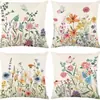 Funda de almohada de verano bordada floral de impresión digital más vendida transfronteriza, cojín suave y cómodo para sala de estar, funda de almohada floral