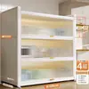 Estantería de almacenamiento de cocina independiente, gabinete de almacenamiento funcional de varias capas para montaje en pared con una encimera de losa de roca para cortar y servir alimentos